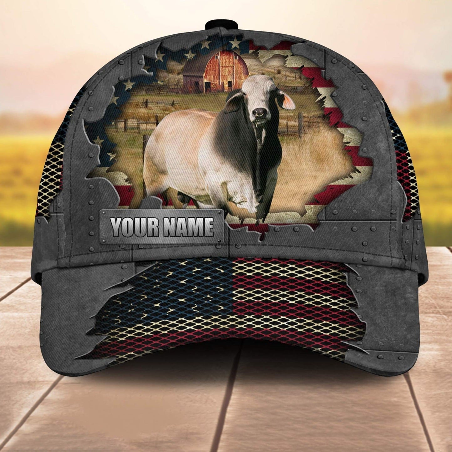 Brahman Customized Name Us Flag Net 3D Cap 3D All Over Print Baseball Cap, Cap For Farm Lovers, Animal Cap, Leather Pattern Cap CA3116