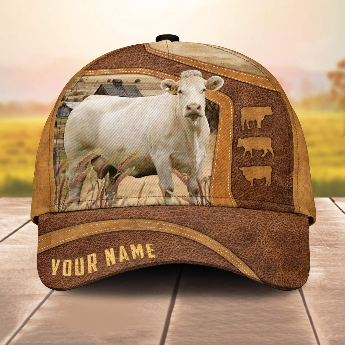Charolais On The Farm Custom Name 3D Cap 3D All Over Print Baseball Cap, Cap For Farm Lovers, Animal Cap, Leather Pattern Cap CA3055