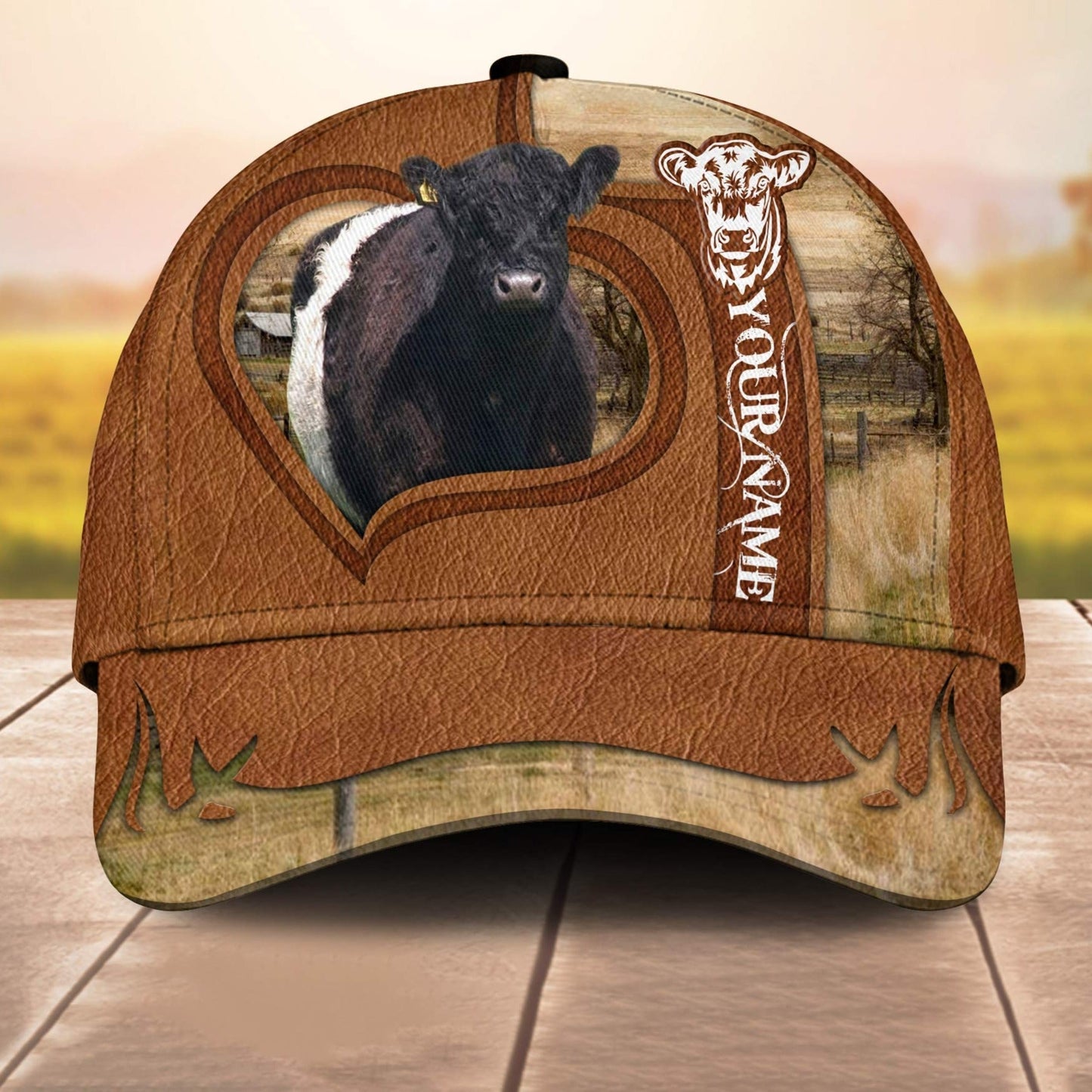 Belted Galloway Custom Name Heart 3D Cap 3D All Over Print Baseball Cap, Cap For Farm Lovers, Animal Cap, Leather Pattern Cap CA3086
