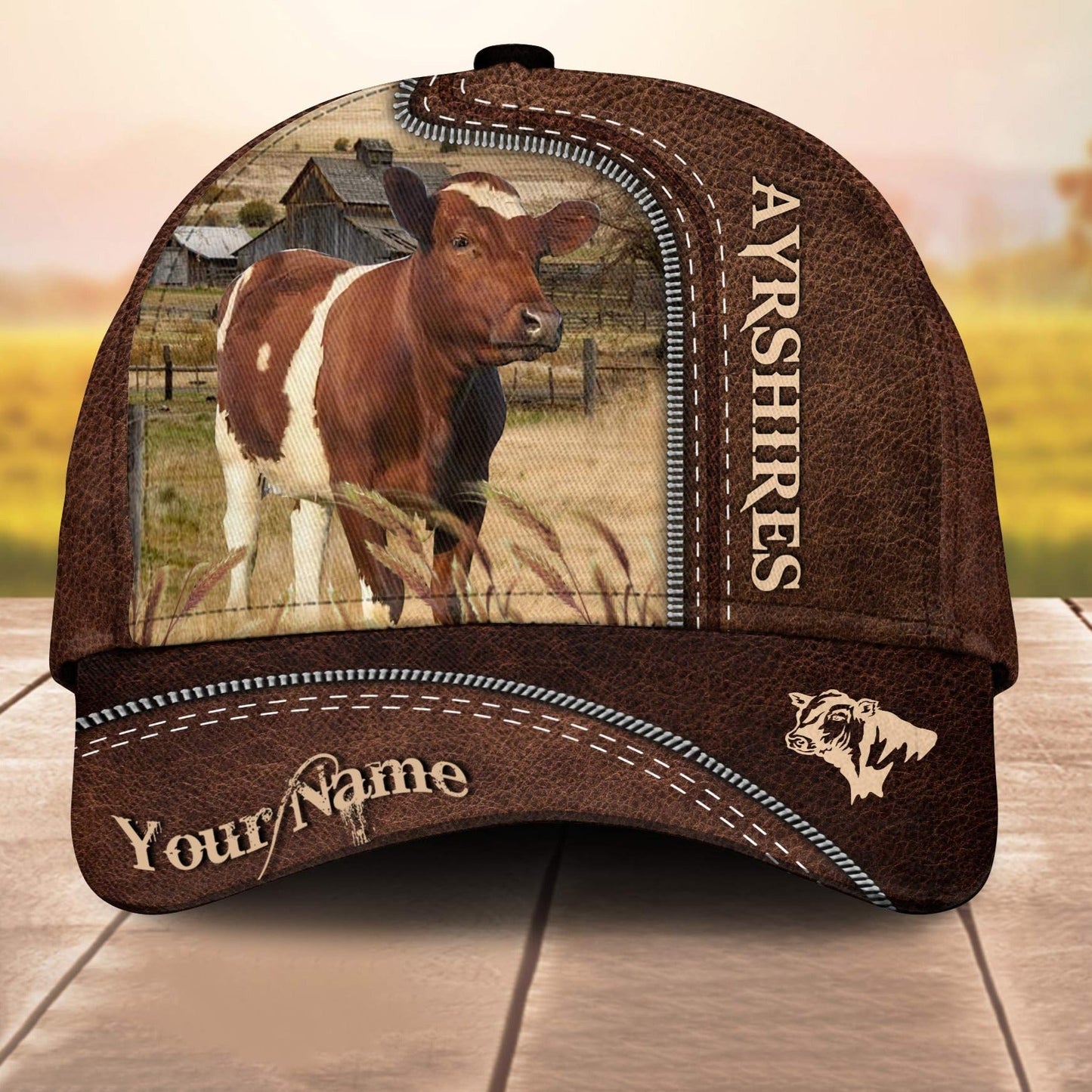Ayrshires Customized Name Leather Paern 3D Cap 3D All Over Print Baseball Cap, Cap For Farm Lovers, Animal Cap, Leather Pattern Cap CA3120