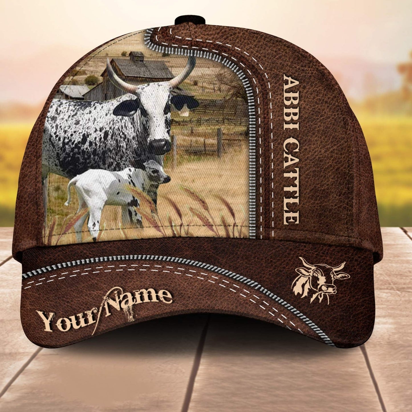Abbi Cale Customized Name Leather Paern 3D Cap 3D All Over Print Baseball Cap, Cap For Farm Lovers, Animal Cap, Leather Pattern Cap CA3162