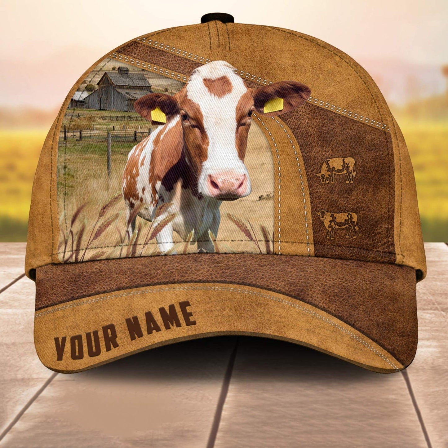 Custom Name Red Holstein Cale 3D Cap 3D All Over Print Baseball Cap, Cap For Farm Lovers, Animal Cap, Leather Pattern Cap CA3041