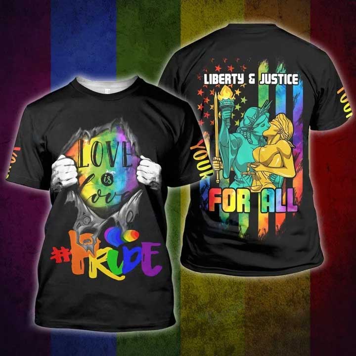 Personalized Pride Shirt, Liberty And Justice For All 3D All Over Printed Shirt, Gift For Gay Friend LO0873