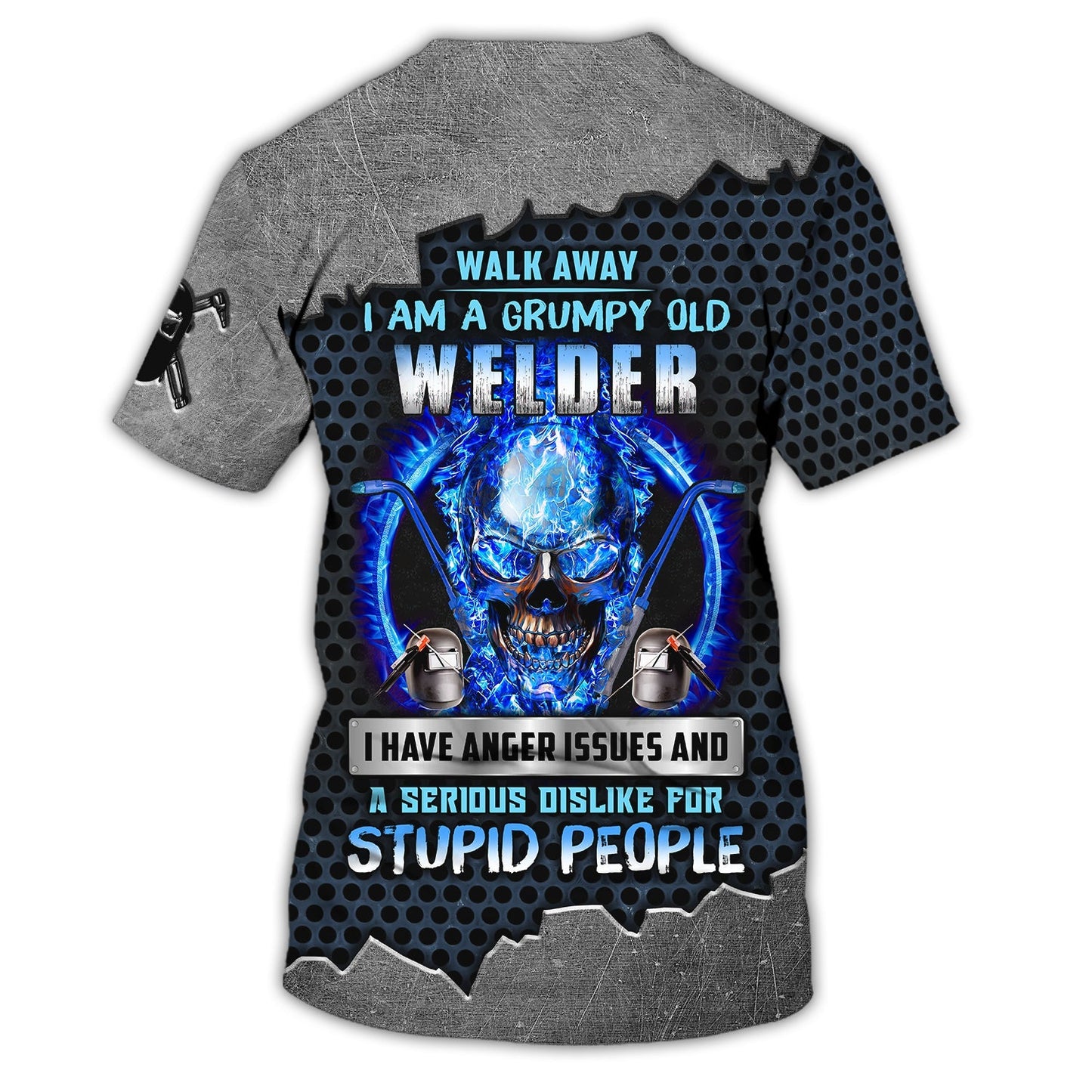 Grumpy Old Welder 3D Shirts Personalized Name, Skull On Blue Fire Welder Shirt TO3128
