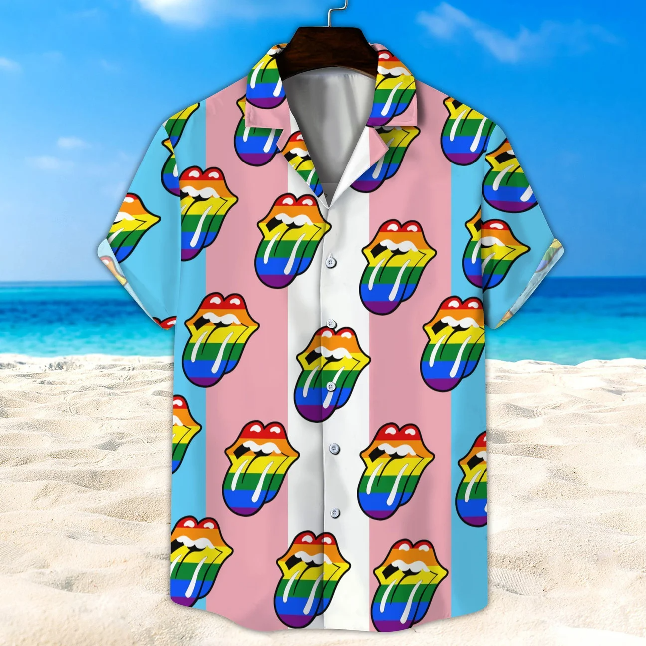 LGBT Hawaii Shirt, Transgender Rainbow Lip Unisex Hawaii Shirt, Beach Short HO5506