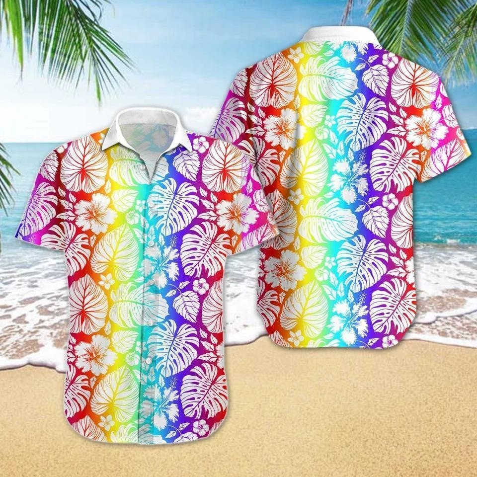 Pride LGBT Hawaiian, LGBT Leaves Watercolor Nice Ornamental Hawaiian Shirt HO5469