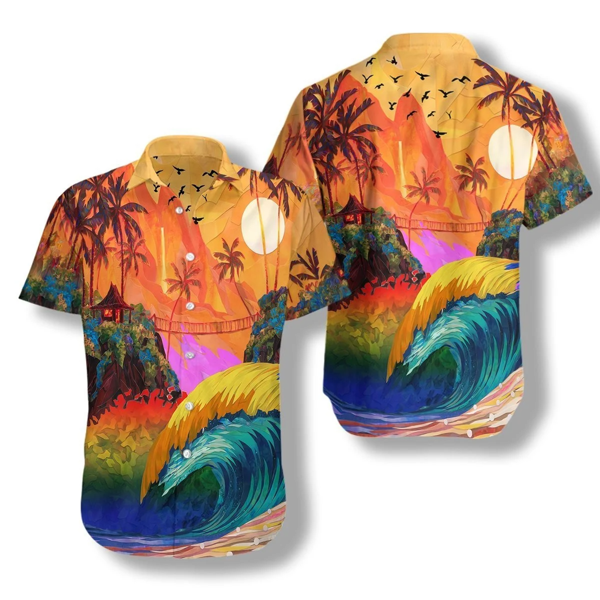 Hawaiian Pride, LGBT Sunset And Wave Sea Background Hawaiian Shirt HO5462