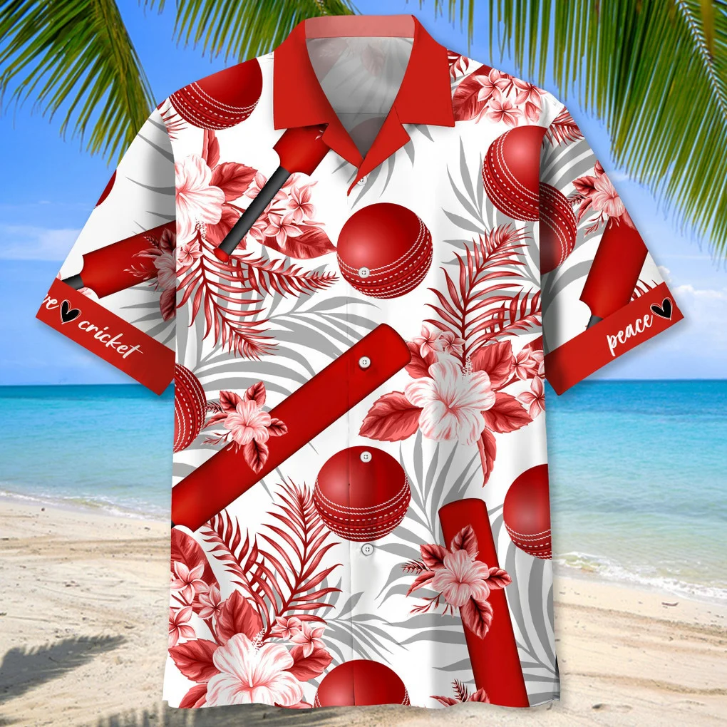 Cricket Red Pattern Flower Hawaiian Shirt, Peace Love Cricket Shirt HO3721