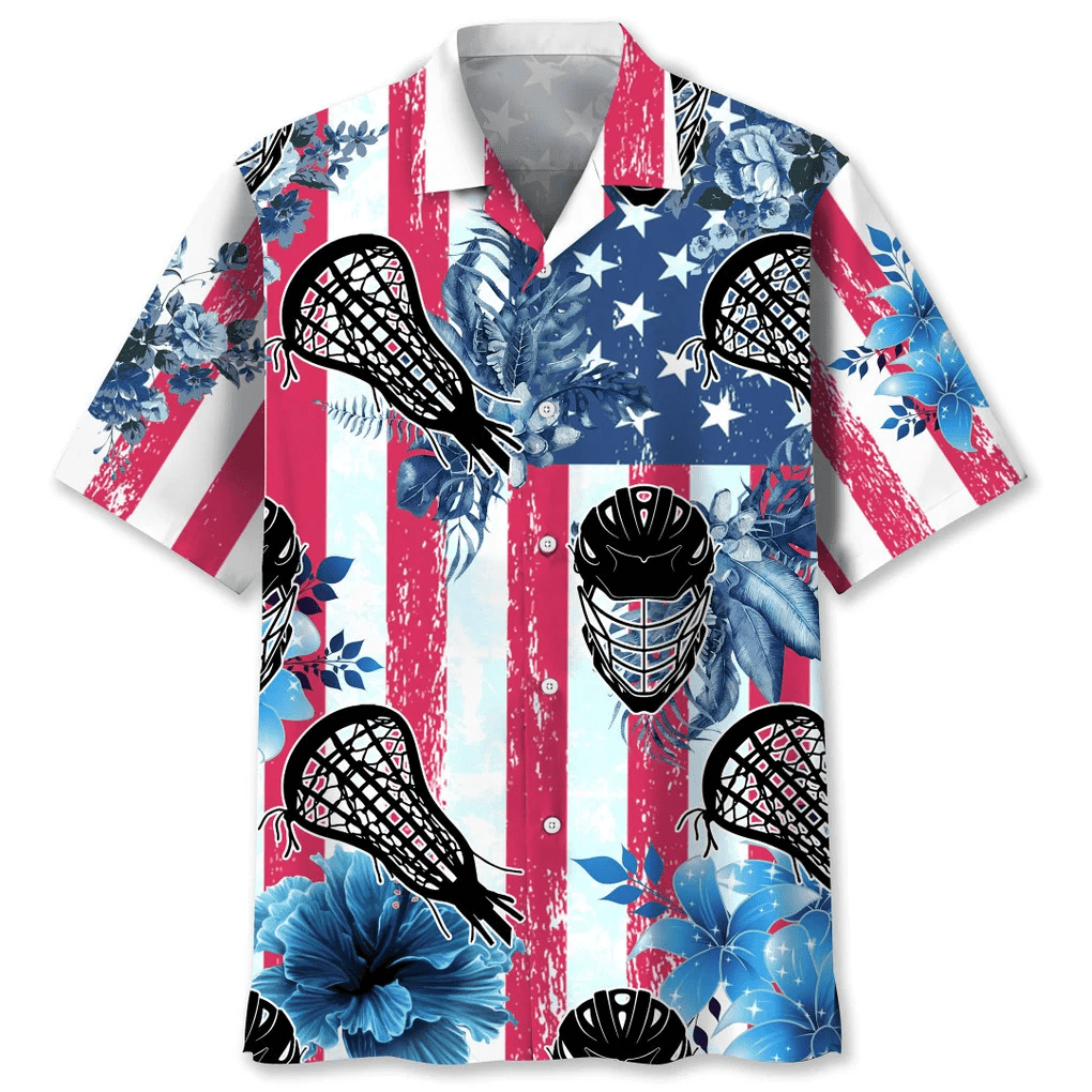 Lacrosse Usa Blue Tropical Hawaiian Shirt. Unisex Summer Beach Casual Short Sleeve Summer Vacation Beach Shirts HO1416