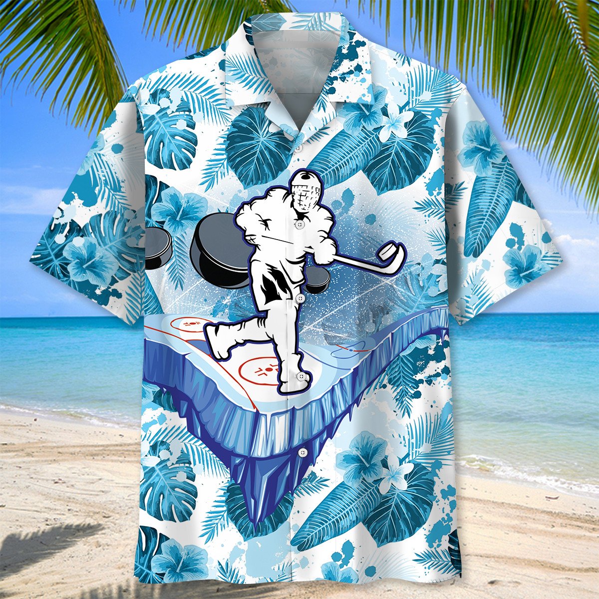 Hockey White and Ice Hawaiian Shirt, Gift for Men Love Hockey HO3702