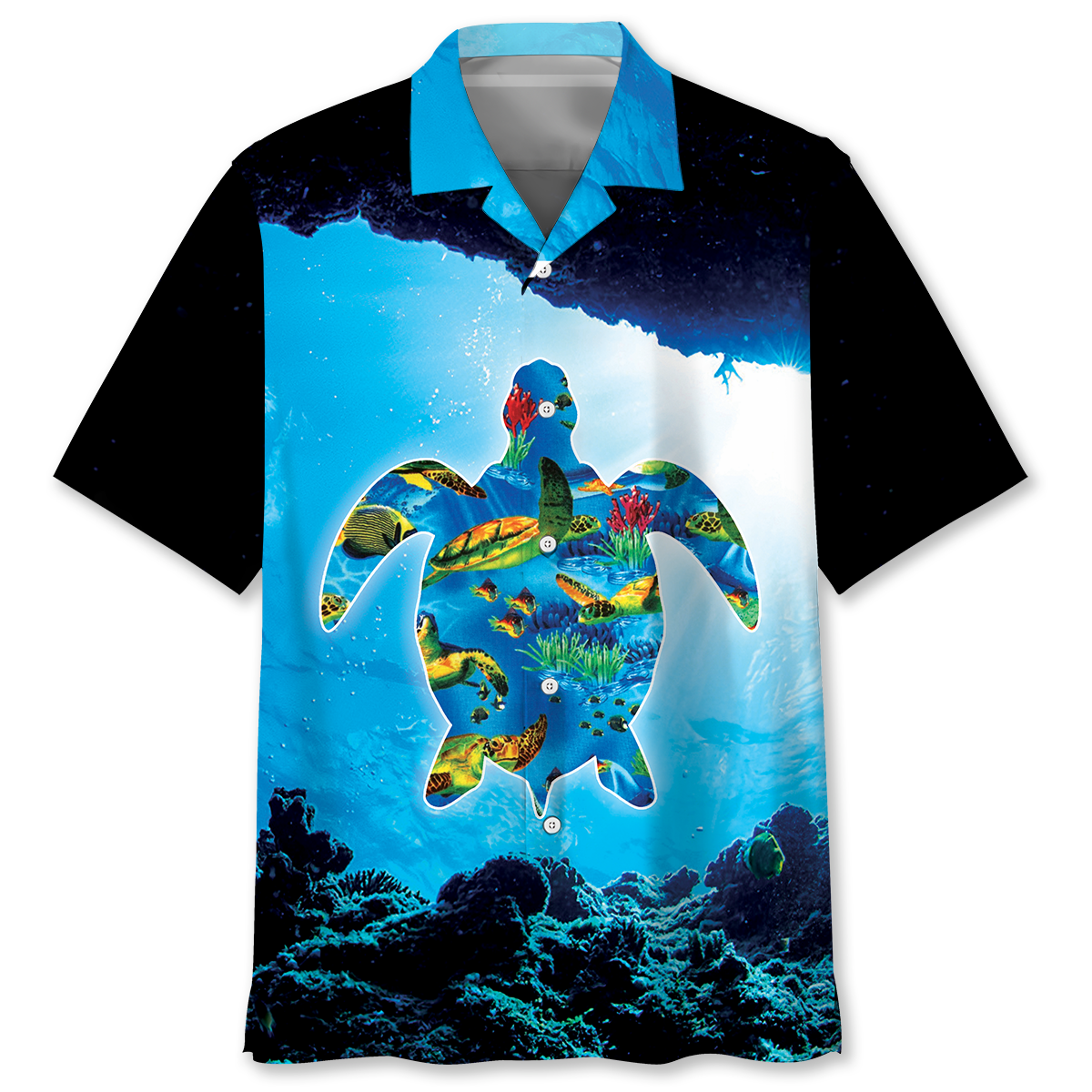 Turtle Shark Hawaiian Shirt, Ocean Turtle Background Pattern Shirt, Sea Turtle Summer Beach Hawaii Shirt HO3791
