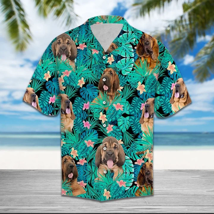 Bloodhound Among Hibiscus Flowers And Leaves Hawaiian Shirt HO2385