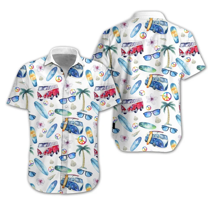 Adorable Hippie Car Beach Design Hawaiian Shirt HO2185