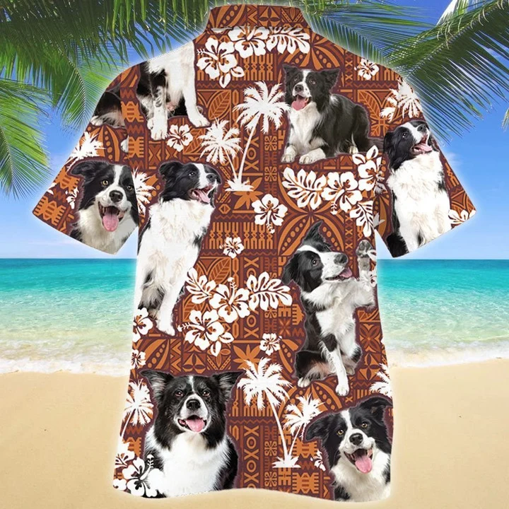 Beautiful Border Collie Dog Red Tribal Pattern Hawaiian Shirt, Border Collie Hawaiian Shirt Short Sleeve For Summer Trip Family HO2112