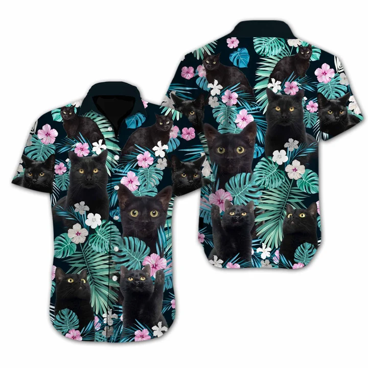 Black Cat Flower Spring Design Hawaiian Shirt HO2103