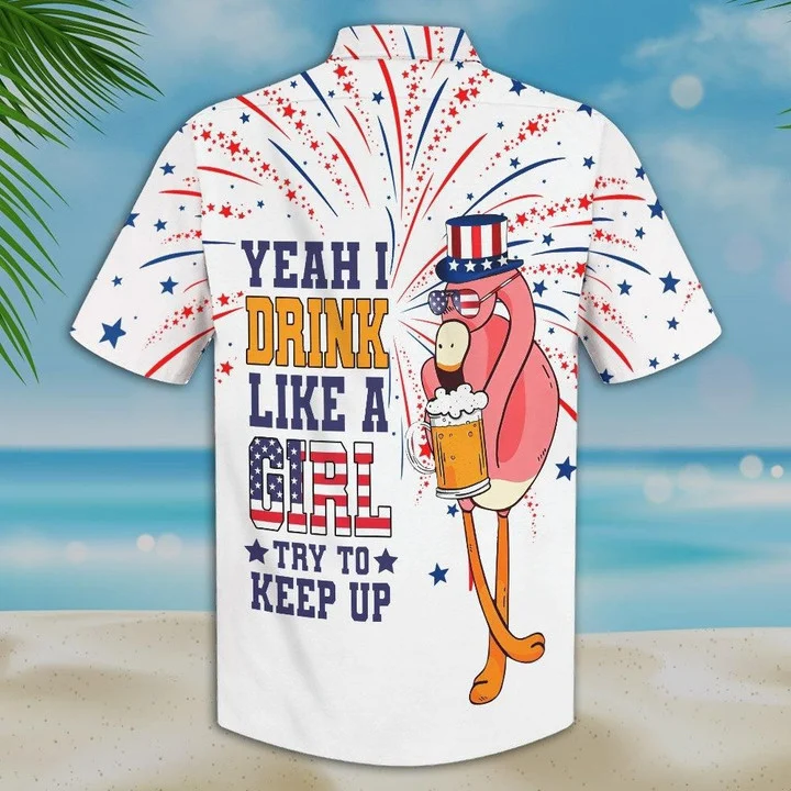 Yeah I Drink Like A Girl Charming Flamingo And Beer White Theme Hawaiian Shirt HO2136
