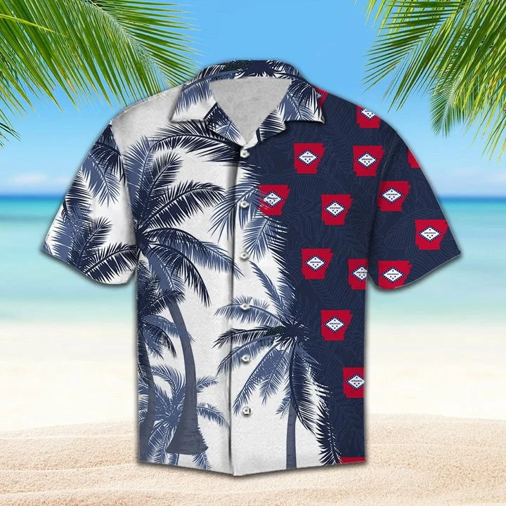Arkansas Flag With Palm Trees Design Hawaiian Shirt HO2092