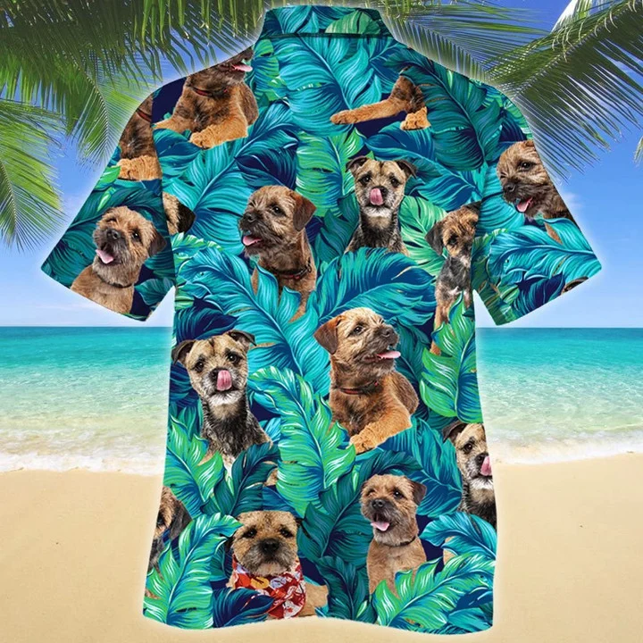 Kawaii Border Terrier Dog Lovers Gift Summer Beach Palm Tree Pattern Hawaiian Shirt HO1955