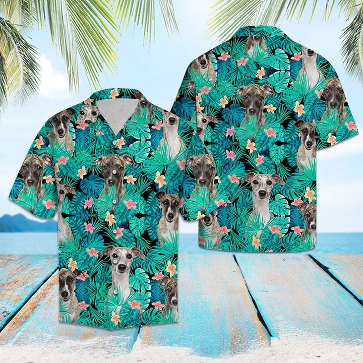 Whippet Tropical Palm Tree Leaves Summer Vacation Aloha Hawaiian Shirt HO1919
