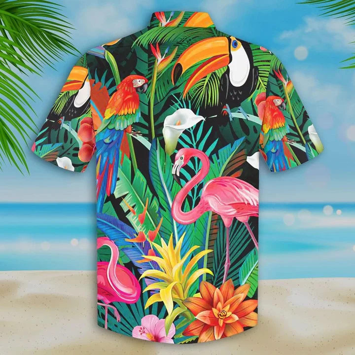 Toucan And Flamingo Ornamental Hawaiian Shirt, Flamingo flower hawaii shirt HO0194