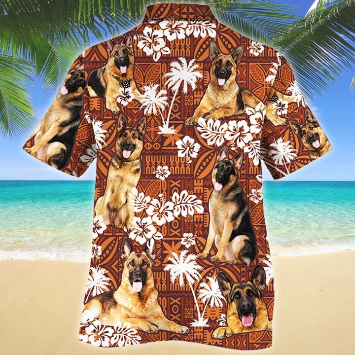 Lovely German Shepherd Dog Lovers Red Tribal Pattern Hawaiian Shirt HO1971