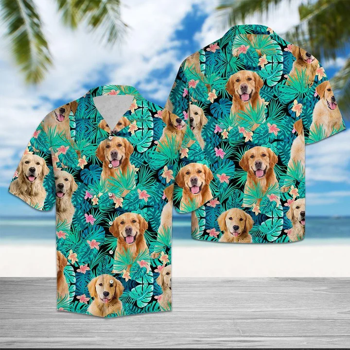 Love Golden Retriever Tropical Jungle Hawaiian Shirt HO1785
