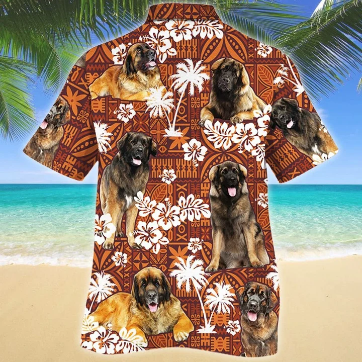 Leonberger Dog Red Tribal Pattern Hawaiian Shirt, Funny Dog, Dog Lover hawaiian Shirt For Men HO1777