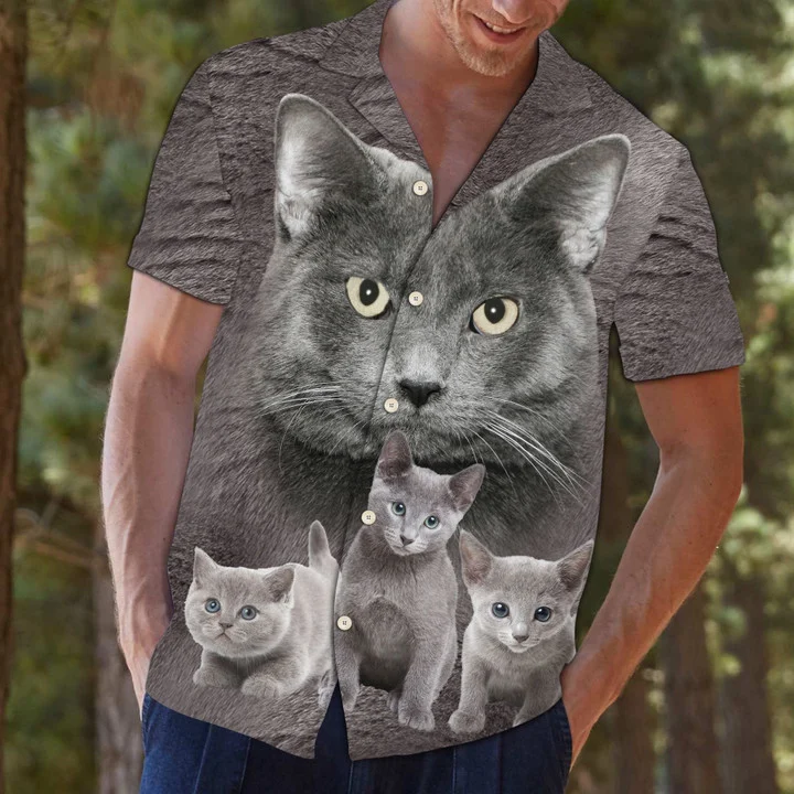 Gray Russian Cat Staring At You Hawaiian Shirt HO1805