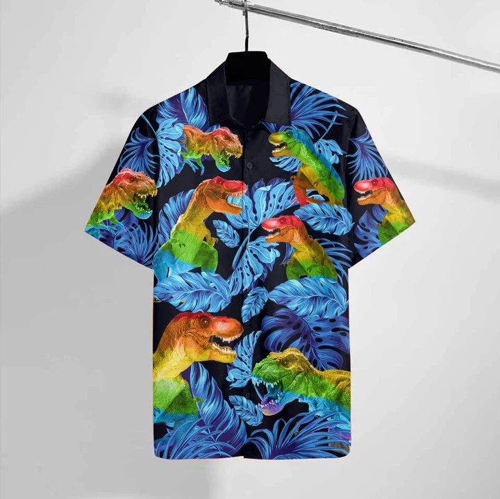 Wild Animal Lgbt T Rex Hawaiian Shirt, Short Sleeve Hawaiian Aloha Shirt for men HO1844