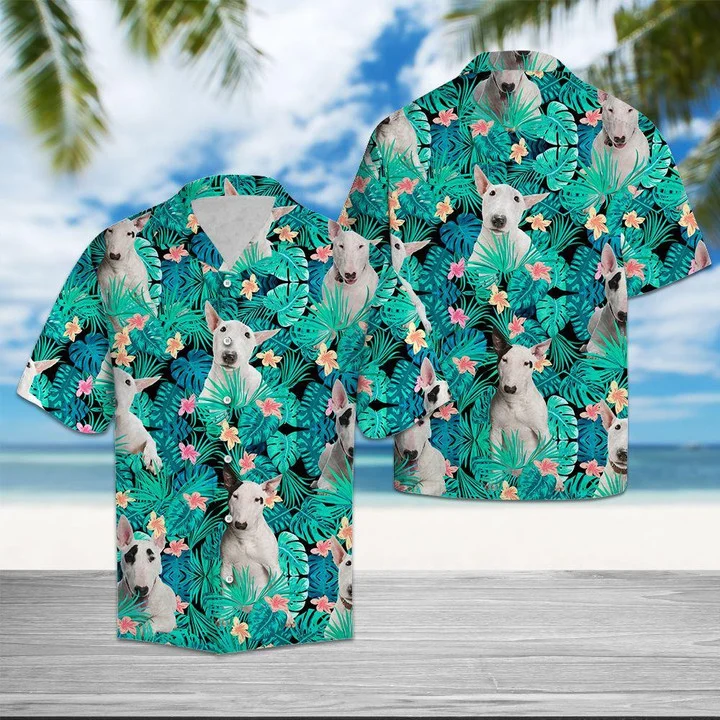 Bull Terrier Into Tropical Jungle Hawaiian Shirt, Dog hawaiian shirt for men and women HO1740