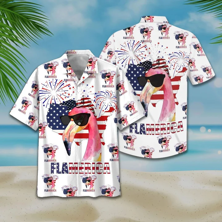 Flamingo American flag Hawaiian shirt for Men women HO1715