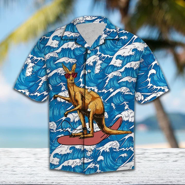 Red Glasses Kangaroo Surfing On Ocean Waves Hawaiian Shirt HO1714