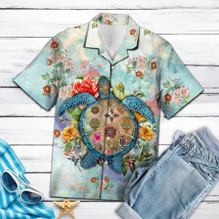 Turtle Flower Summer On Beach Hawaiian Shirt for men and women HO1629