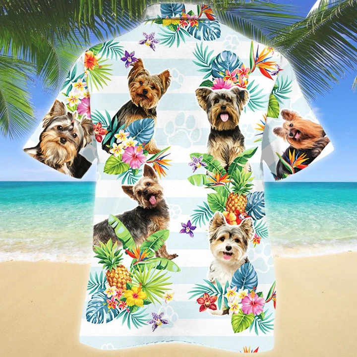 Yorkshire Terrier Dog Tropical Flower Pattern Hawaiian Shirt HO1643