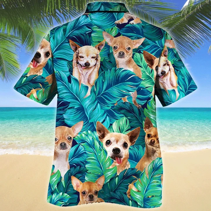 Chihuahua tropical hawaii shirt for dog lovers, Hiding Chihuahua Dog In Tropical Palm Leaves Pattern Hawaiian Shirt HO1646
