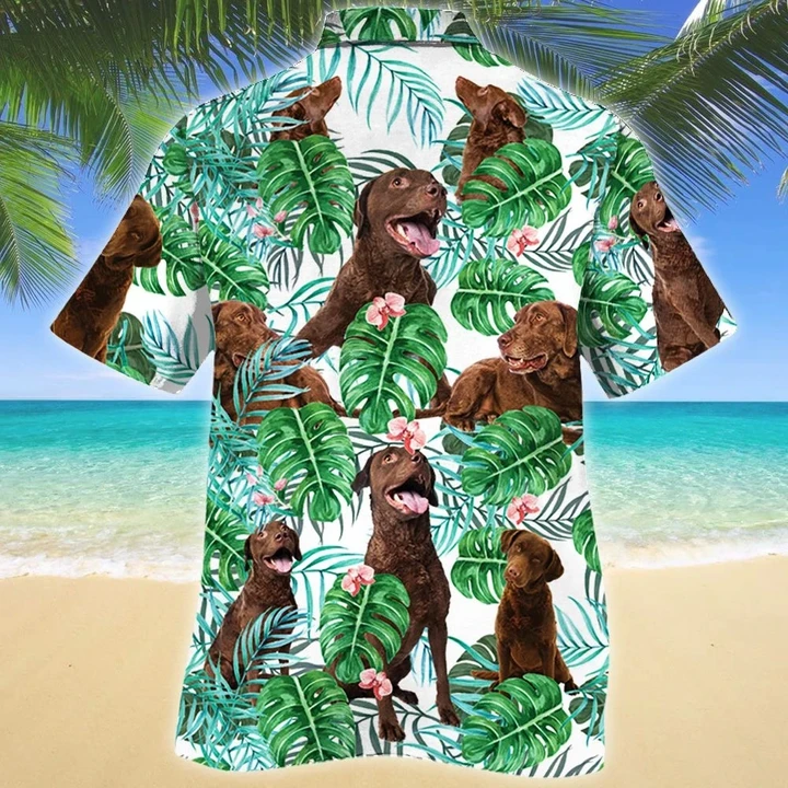 Green And White Theme Chesapeake Bay Retriever Dog Tropical Plant Hawaiian Shirt HO1647