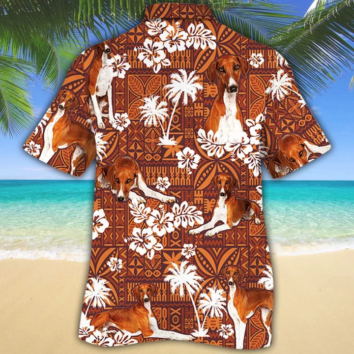 Azawakh Dog With White Palm Trees And Hibiscus In Brown Hawaiian Shirt HO1651