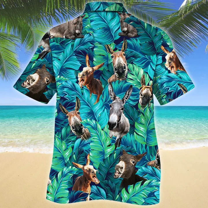 Watercolor Tropical Leafs Jungle Donkey Lovers Design Hawaiian Shirt HO1420
