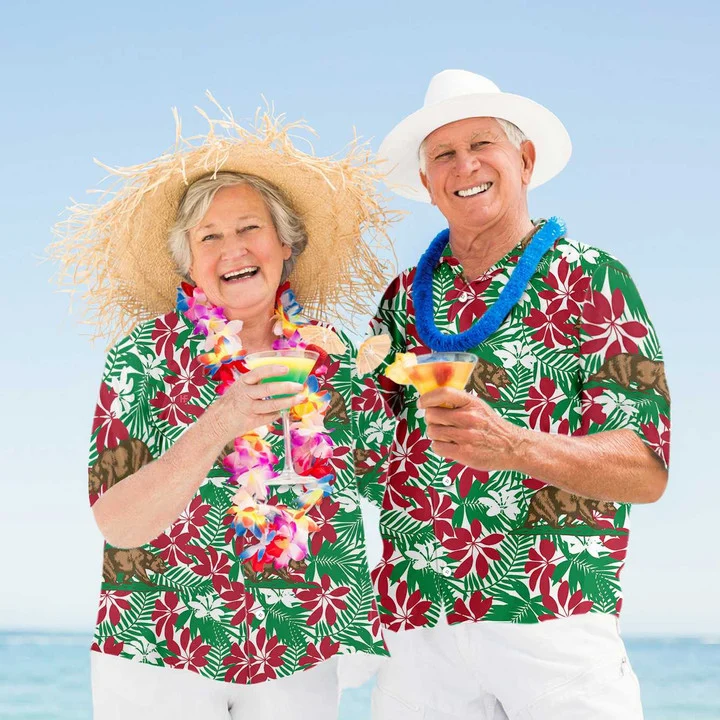 California Flag Summer Vibes With Brown Bear Seamless Pattern Design Hawaiian Shirt HO1194