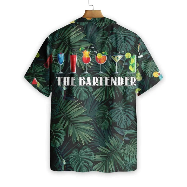 The Tropical Bartender Cocktails On Leaf Pattern Hawaiian Shirt HO0751