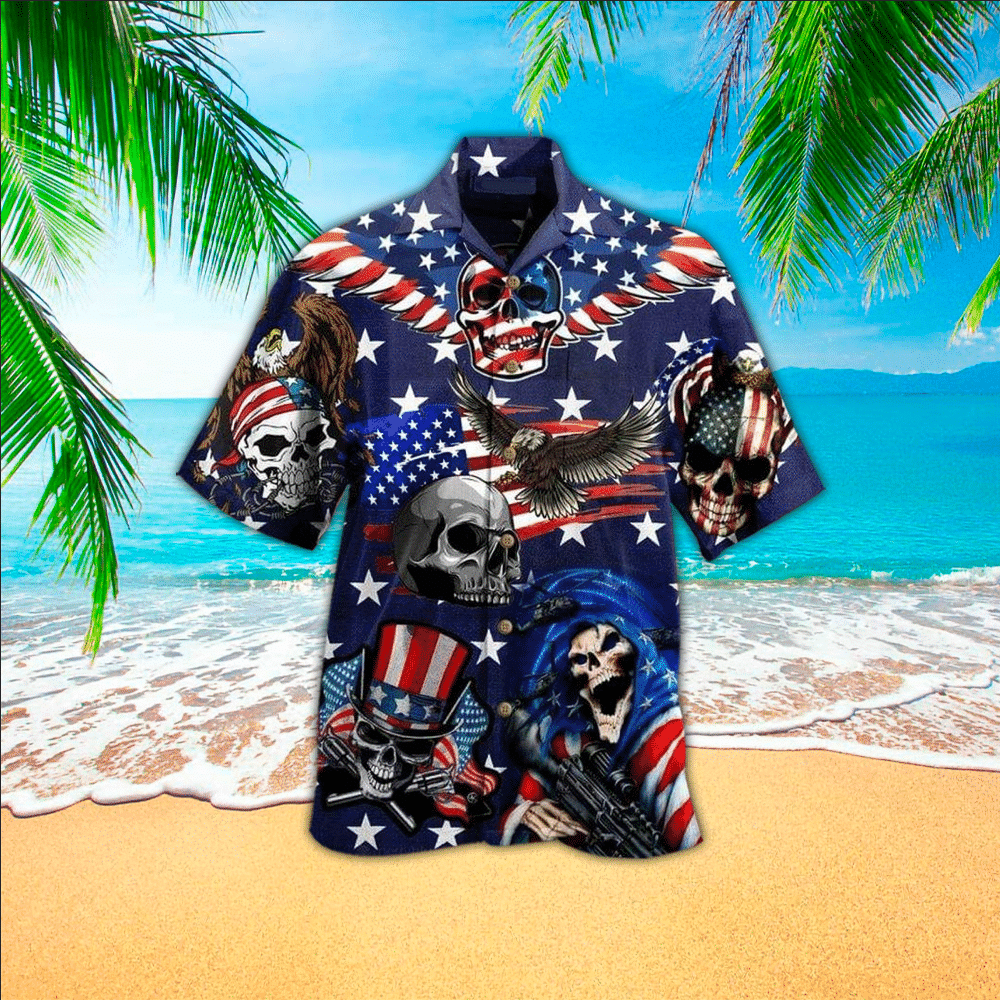 Skull American flag Hawaiian Shirt, Gift For Skull Lovers, Hawaiian shirt for Men, Women, Adult HO2921