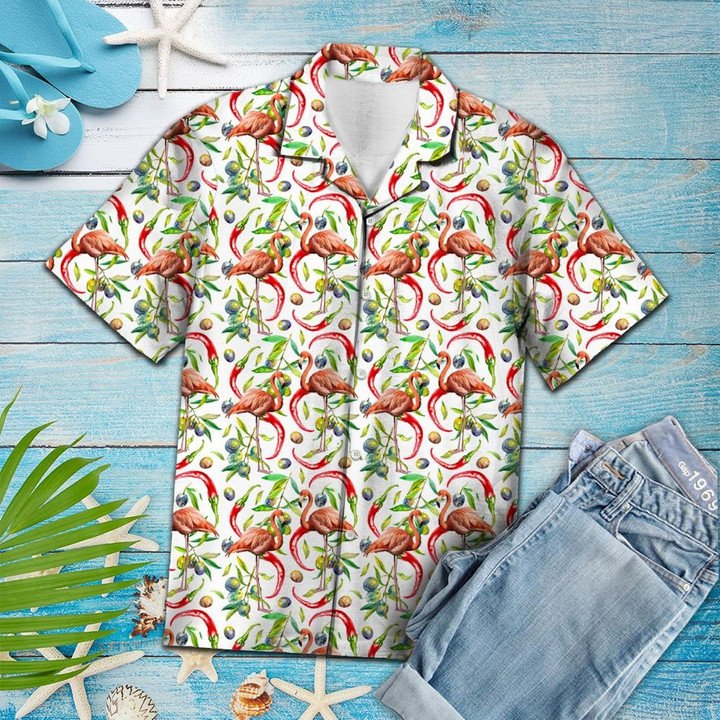 Messy Chili Peppers And Flamingo Hawaiian Shirt HO1934