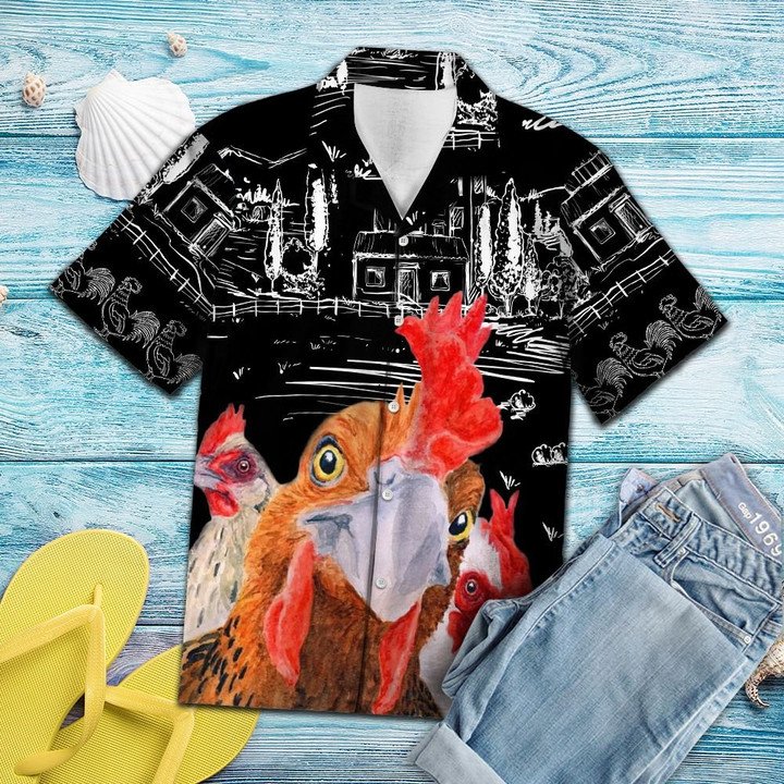 Sketch Countryside With Rooster Hawaiian Shirt HO1707