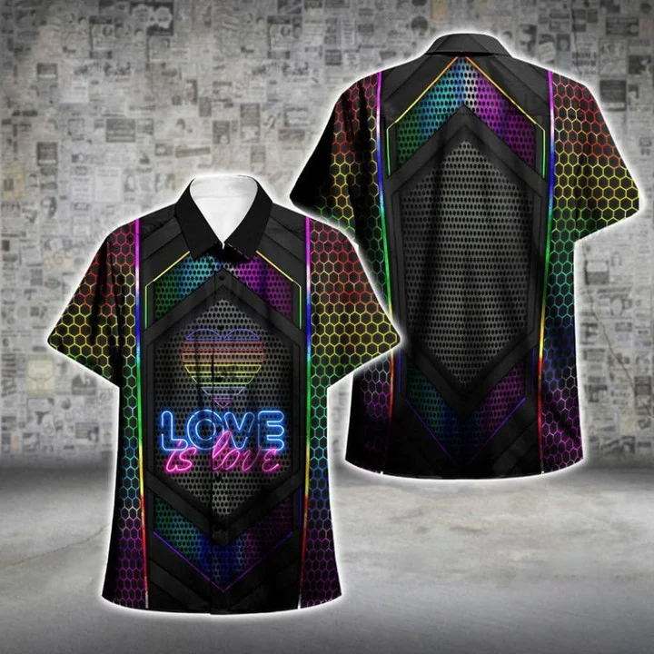 Beach Shirt Lgbt Pride Love Is Love Neon Aloha Hawaiian Shirts Swim Trunks Beach Shorts HO4532