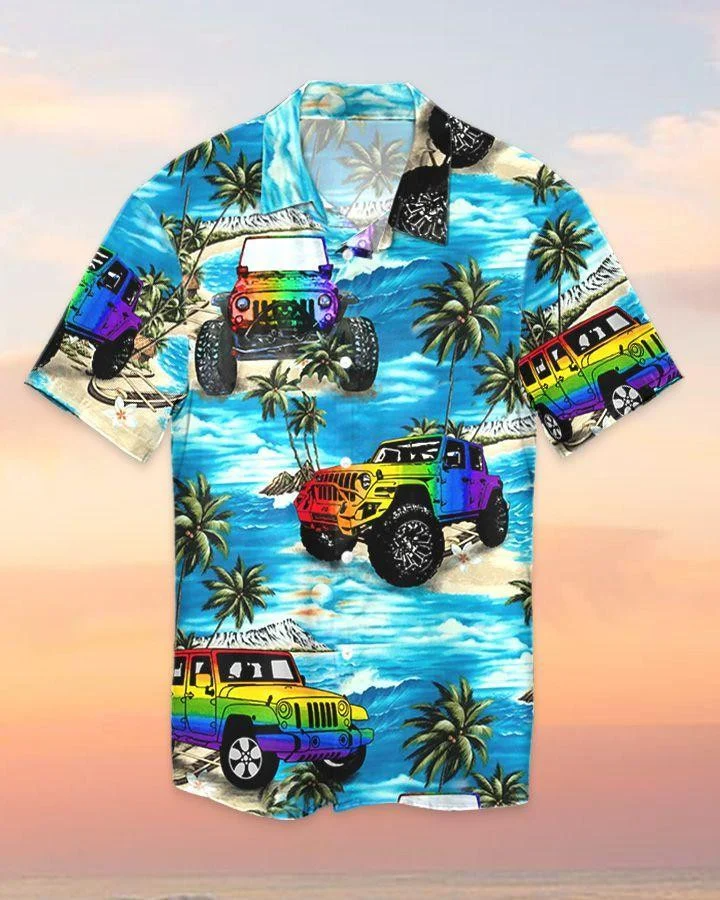 Beach Shirt Hawaiian Jee Car Lgbt Beach, Gay Hawaiian Shirts, Gay Pride Apparel HO4533