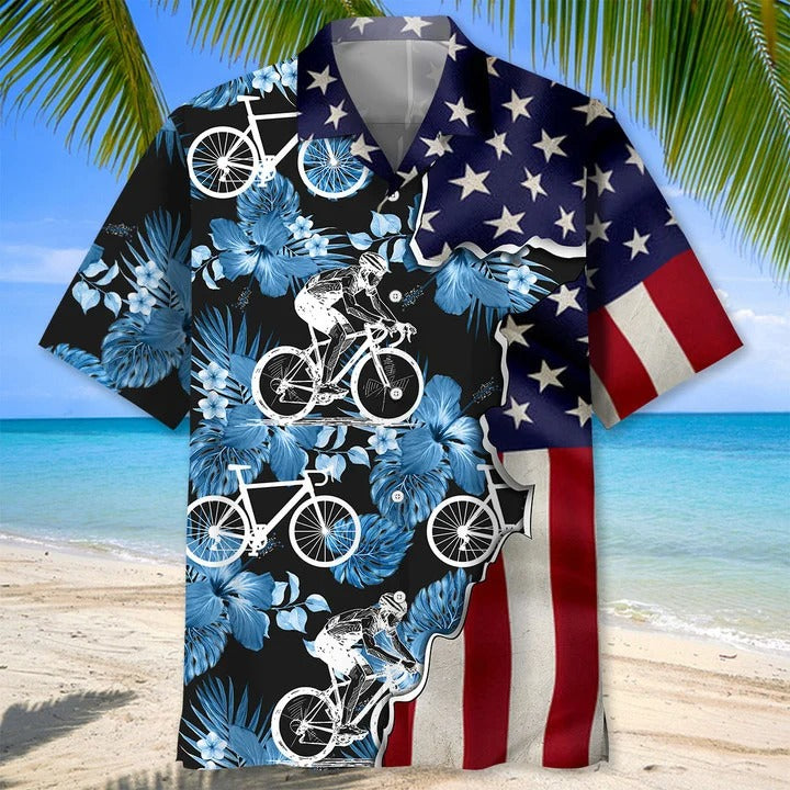 Cycling Tropical Usa Flag Hawaiian Shirts For Men And Woman, 3D Full Print Cycling Hawaii Aloha Beach Shirt HO4979