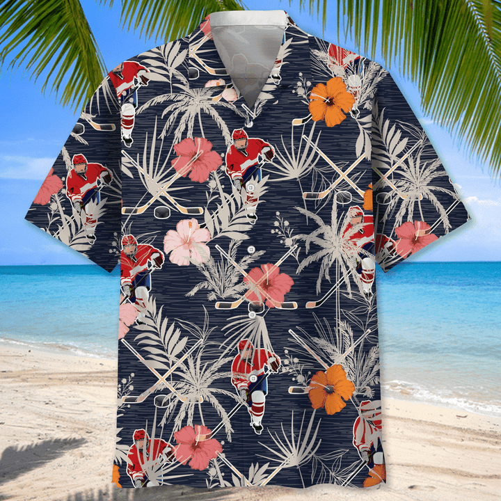 Hockey Neon Light Hawaiian Shirt for Men, hockey life shirt, hockey player gifts HO2967
