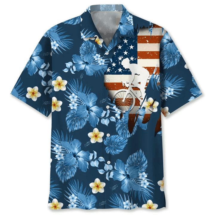 Cycling Usa Blue Tropical hawaiian shirt, Funny Cycling Shirt, Cycling Shirt, Cyclist Shirt, Bicycle Gift, Biking Gift, Bike Gift HO2963