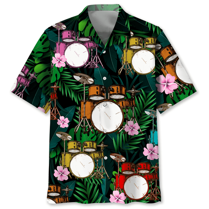 Drum Tropical Hawaiian Shirt, Short Sleeve Summer Vacation Beach Shirts for men HO3409