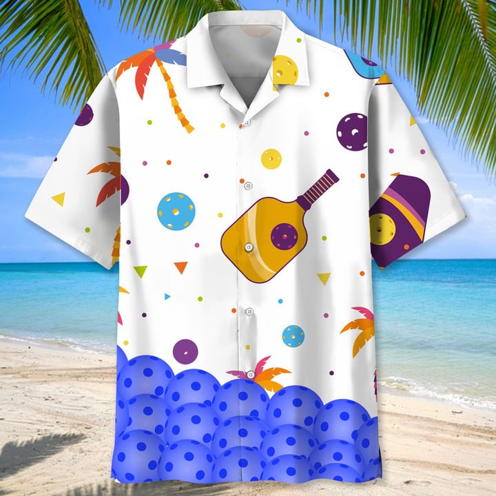 Pickleball Blue Nature Hawaiian Shirt, Men's Hawaiian Shirt, Tropical Aloha Shirts Short Sleeve Beach Holiday Casual Shirts HO2984